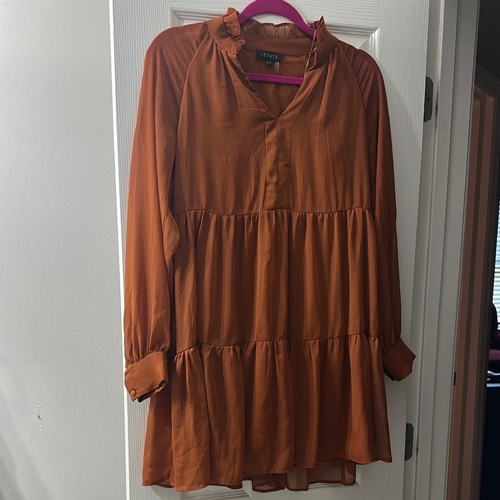 Burnt Orange Bishop Sleeve Dress
